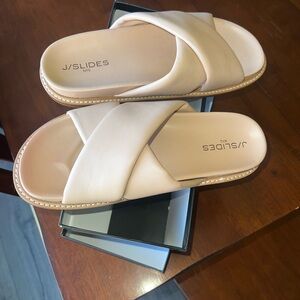 J/SLIDES Women's Cream Slide Sandals